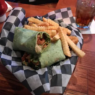 Buffalo chicken wrap and fries