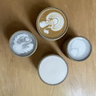 Black sesame latte, chai latte, regular latte