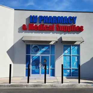 Front of pharmacy &amp; medical supplies store.
