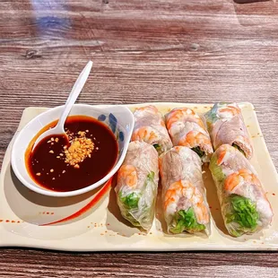 Spring Rolls. 3 pieces cut in half. Other places serve usually 2 pieces! What a bargain!