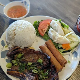 19. Charbroiled Pork Chop and Egg Roll with Rice