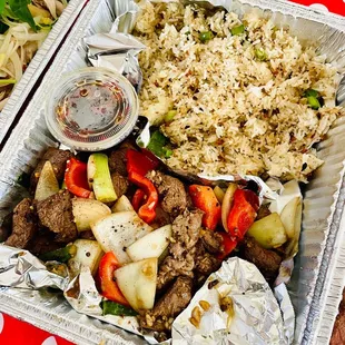 Shaken beef with fried rice (com chien bo luc lac) - part of the combo package