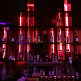 The sexy red lighting for the bar