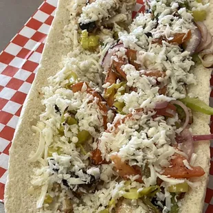 Philly sub with perfectly grilled veggies, some like hot jalapeños and steak meat.#lw pizza