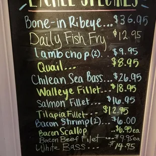 Menu specials as of 10/14/2021