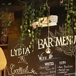 a chalkboard with a menu on it