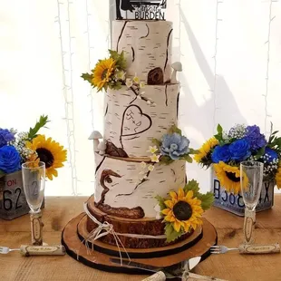 Birch Tree &amp; Sugar Flowers....Even the bottom log is a cake!