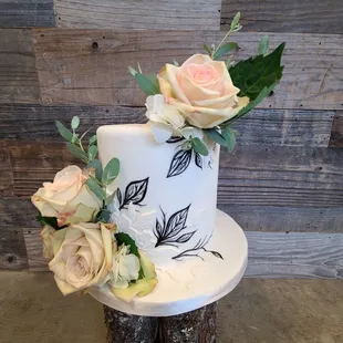 Three layers of beauty....hand painting, fondant texture, &amp; fresh flowers