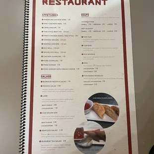 the menu for the restaurant