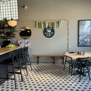 tables and chairs in a restaurant