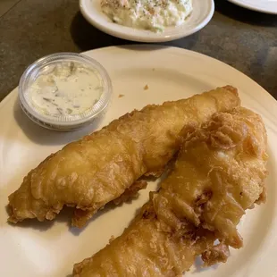 Fried walleye with coleslaw