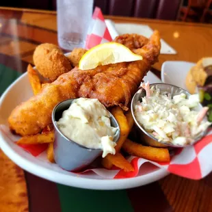 Beer battered fish and chips