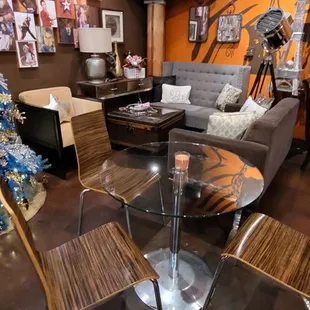 a living room with a christmas tree