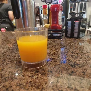 Fresh squeezed orange juice with or without the vodka. Yummy and fresh.
