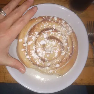 Huge, yummy cinnamon roll!