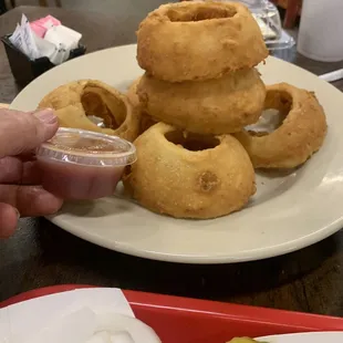 Onion rings with three missing that I gave to a customer in line