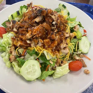 Monday night special: Garden Salad w/Chicken, house bbq sauce &amp; blue cheese