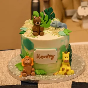 Zoo themed 1st birthday cake.