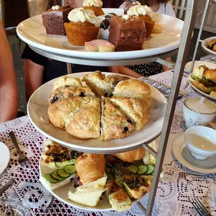 three tiered trays of pastries