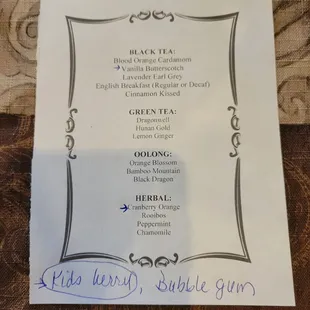 Afternoon Tea Menu