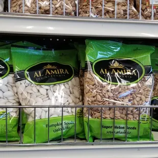 a shelf of almonds