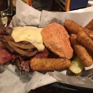 Champ burger and mozz stix