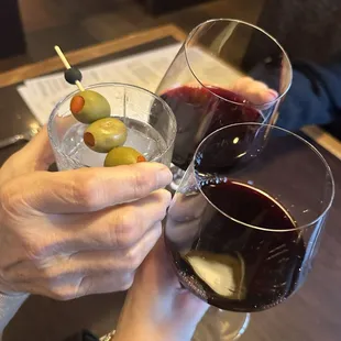 Grey goose martini and red wine