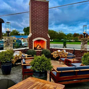 outdoor seating and fire place