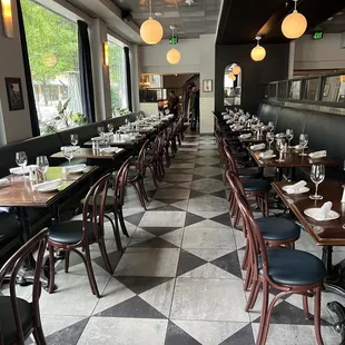 tables and chairs in a restaurant
