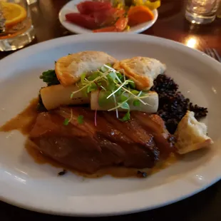 Duck Breast over black venus rice