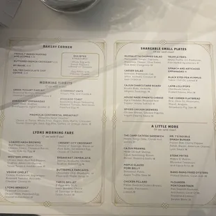Food menu