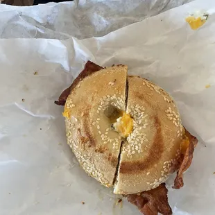 View from above: breakfast sandwich