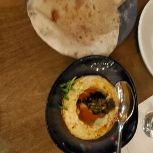 Hummus and soft and velvety Pita bread.