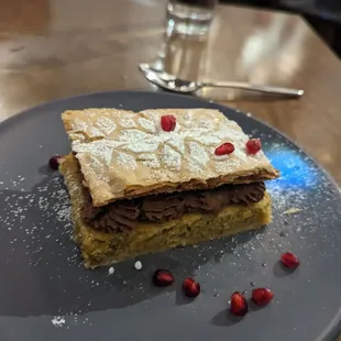 NYE dinner - pistachio chocolate mousse dessert