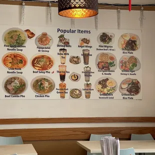 a menu on the wall