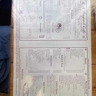 a menu on a table