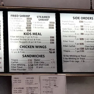 menus and prices