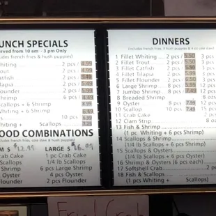 a menu for lunch specials
