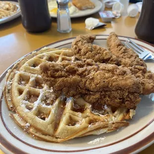 Chicken tenders &amp; waffles.