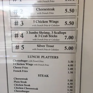 the menu for the restaurant