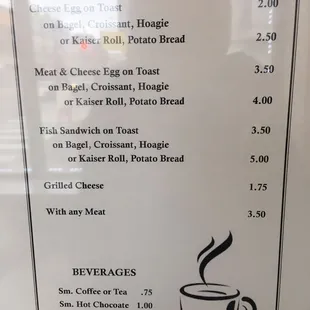 a menu for breakfast sandwiches