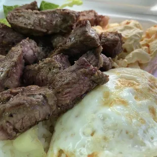 a plate of meat and eggs