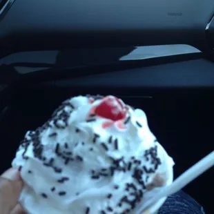 Romeo &amp; Juliet-chocolate, marshmello, carmel, whipped cream cream &amp; topped with a cherry, yum!