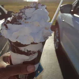 Mudslide w/oreos, fudge and whipped cream topped with a cherry...yum!