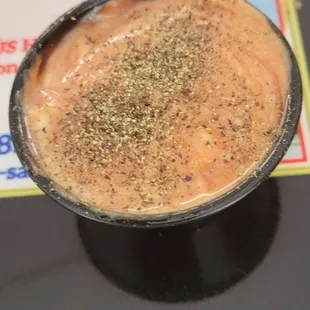 a bowl of soup on a table