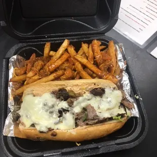 Our 5 dollar Philly with Chilli Cheese Fries