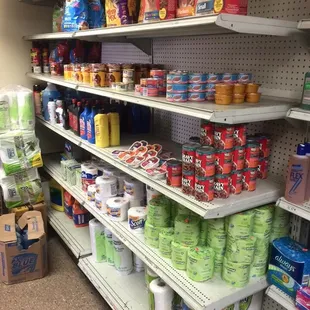 shelves full of food items