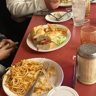 Spaghetti &amp; Chicken breast Sandwich also Shrimp Alfredo