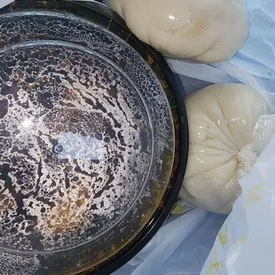 Egusi soup with two fufu balls. The dish was made fresh and it was delicious.