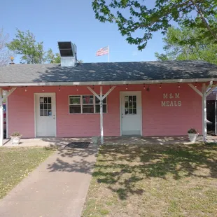 a pink building